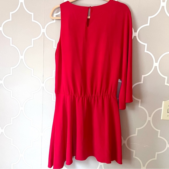 Halston Heritage Asymmetric Faille Blouson Red Asymmetric Dress Silk Size Medium - Picture 6 of 10
